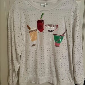 QUEEN OF SPARKLES White Sweater with Colorful Sequin Drinks